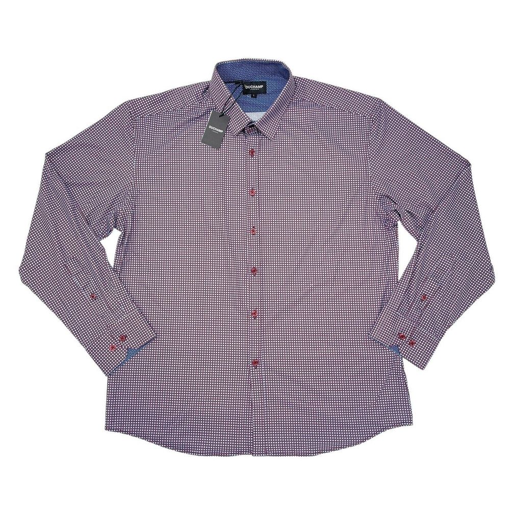 Duchamp Button Down Shirt Mens Large Blue‎ Red Geometric Long Sleeve Knit NEW